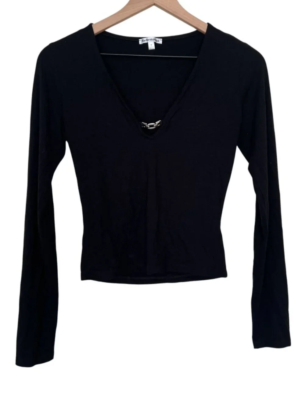 Reformation Black Clasp Keyhole Zora Knit Long Sleeve Top
